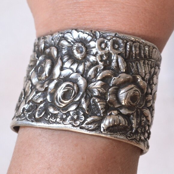 Rare Antique Tiffany Stamped Sterling Silver Cuff Bracelet Wide - Picture 12 of 12